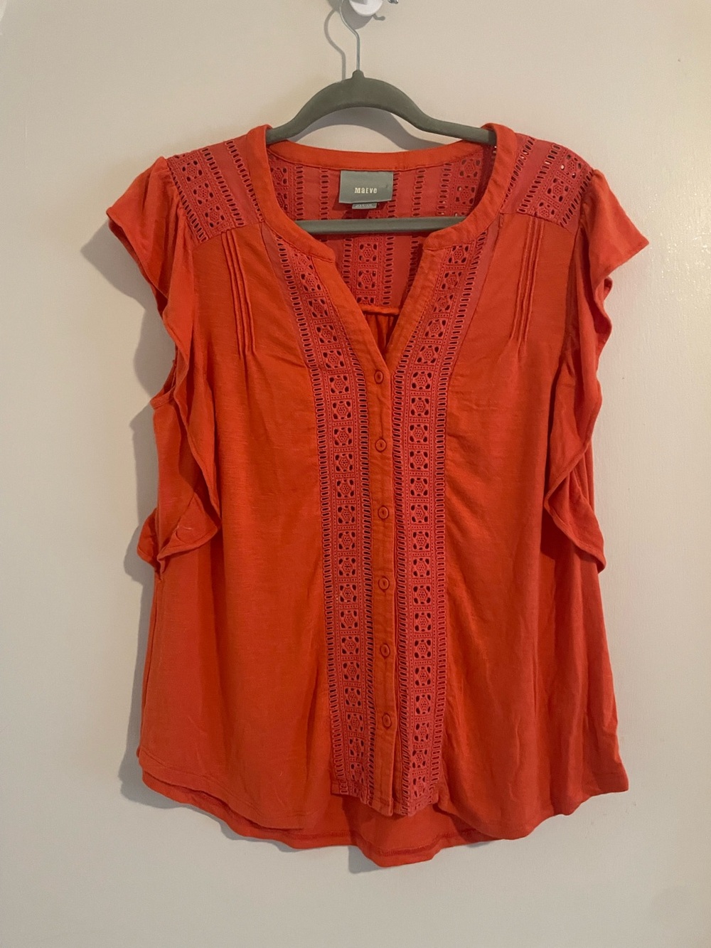 Maeve by Anthropologie Rust Orange Eyelace Button-Up EUC, Size Medium